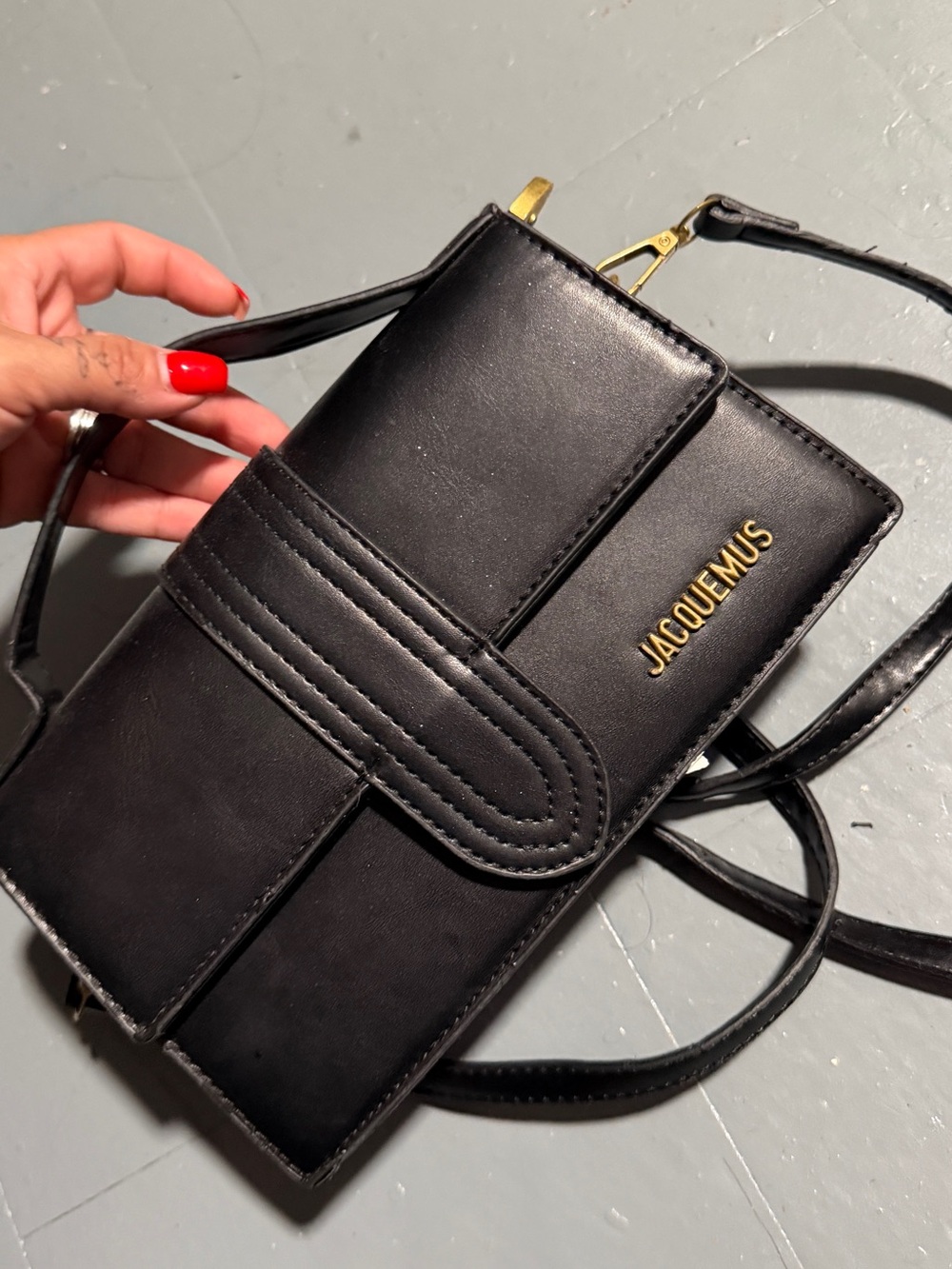 Jacquemus Black Leather Mini Crossbody with Gold Logo
